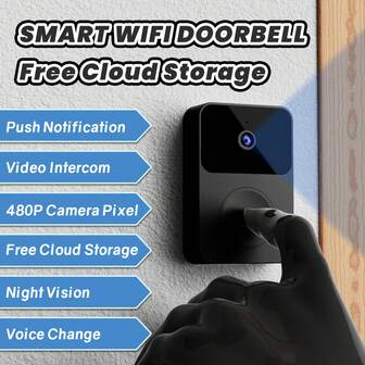 Smart WiFi-videodörrklocka, HD-nattseende, mobilappspårning, justerbar röstkommunikation med två riktningar, realtidsövervakning av familjemedlemmar, väggmonterad, enkel installation, fjärrstyrd smart dörrklocka för hemmet