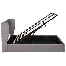 Upholstered Ear-Shaped Bed, Velvet, Double Bed, 140*190, Hydraulic Functional Bed With Slatted Base And Storage Space, Gray - Grey - View 9