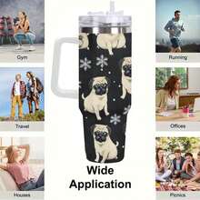 40oz Pug Dogs Snowflakes Black Backgrou Tumbler, Double Wall Vacuum Insulated Travel Mug, Spill Proof Lid, Gift For Dad, Mom, Ideal For Christmas, Mother's Day, Birthday Gift, Perfect As A Halloween Gift, Coffee Cup - 白色 - 查看 7