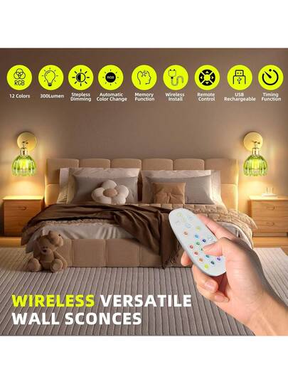Battery Powered Wand Lights Remote Control, Wireless Lamps Large Capacity Dimmable Magnetic RGB Bulbs, Rechargeable Bedside, Bedroom, Living Room, Corridor view 8