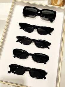 Set Kacamata Fashion Wanita 5 Buah PC (Polikarbonat), Bingkai Kecil Gaya Y2K, Serbaguna untuk Kasual Sehari-hari, Item Fashion untuk Pesta, Pertemuan, dan Jepretan Jalanan - Hitam - View 12