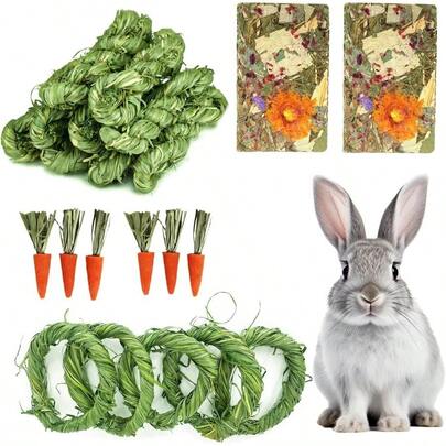 28PCS Rabbit Toys Guinea Pig Toys Timothy Hay Chew Sticks For Teeth Rabbit Treats Boredom Breaker Accessories For Chinchillas Guinea Pigs Hamsters Rat