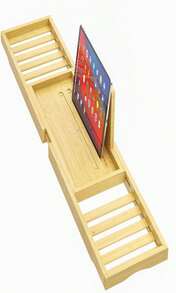 Premium Bamboo Bathtub Tray Caddy - Bath Tub Tray Table For Bathtub - Bath Caddy Tray For Bathtub, Expandable Size, Fits Most Bath Tubs