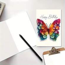 Vibrant 2D Floral Birthday Card With Kraft Envelope - Colorful Paper Greeting Card Family & Friends, Unique Birthdays - 1個 - 查看 2