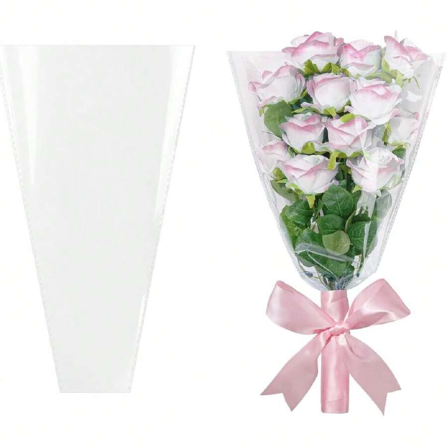 Clear Flower Bags For Bouquets, 100PCS Wrapping Papers 13.8in X 18in, Wrapping Bags, Floral Sleeves For Flouquets Packaging,23941802 - 淺灰紫 - 查看 1