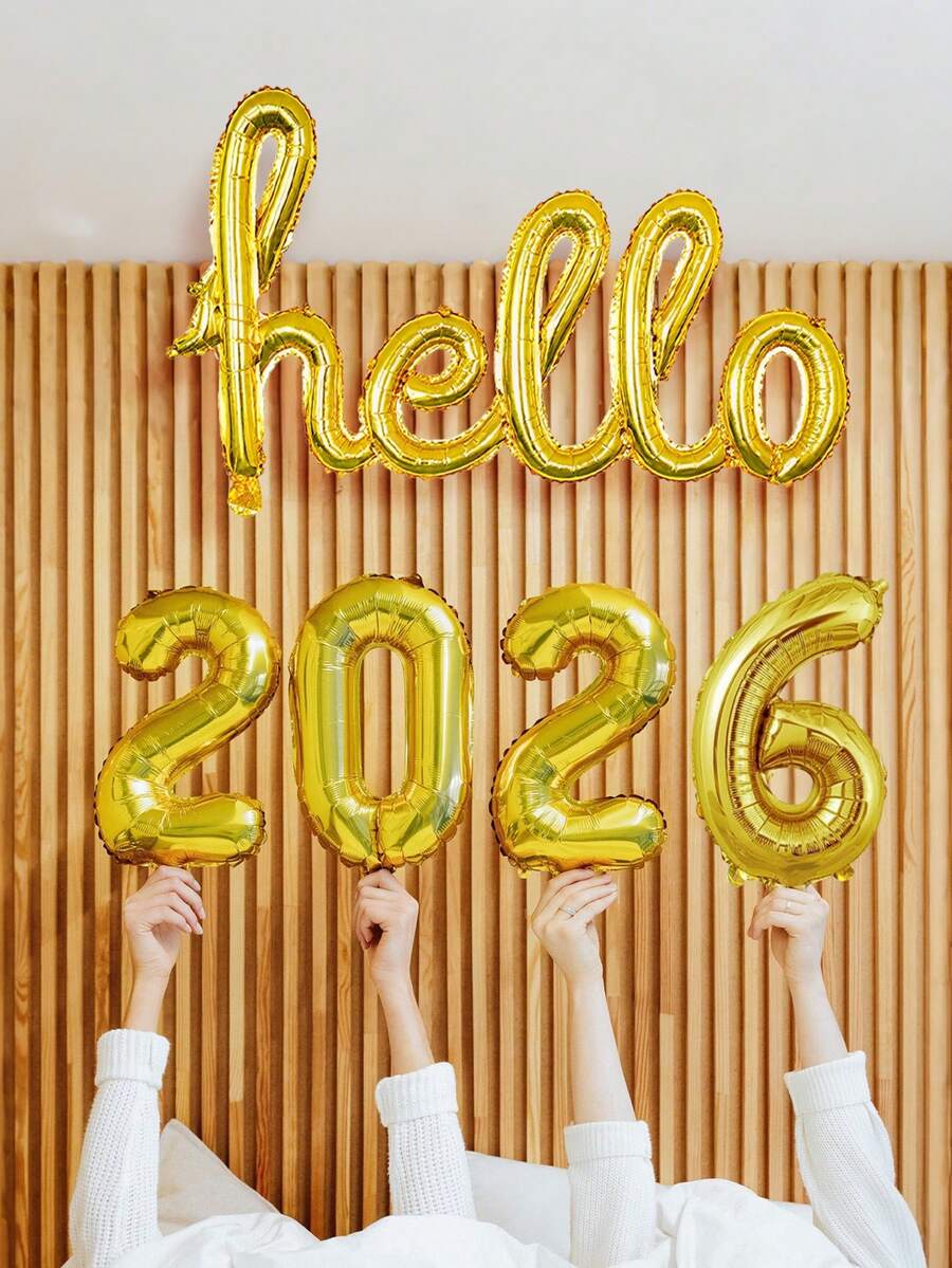 5 件/套 2026 新年铝箔气球套装,包括金色和银色连接的“Hello”气球和 2026 数字气球,适用于新年派对用品、2026 装饰、圣诞节、新年前夜派对装饰、庆祝装饰、节日派对场地装饰、新年快乐装饰道具 - 彩色 - 查看 1