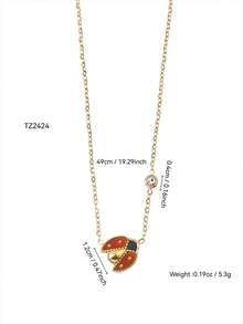 TONSI 1 件时尚简约高端 18K 镀金不锈钢水钻瓢虫吊坠项链，适合女性在节日、工作、日常、派对、聚会时佩戴 - 金色 - 查看 7