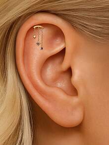 SereneSpark 1PC 925 Sterling Silver Asymmetrical Star Flower Studs Flat Back Cartilage Helix Piercing Hoop Earrings Fine Jewelry For Daily Wear Wedding Party Engagement Anniversary Valentine's Day - Gold - View 13
