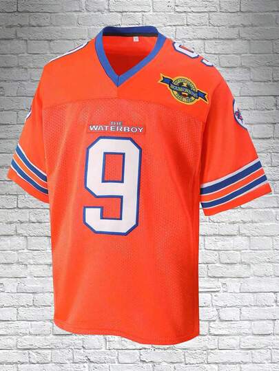 Atonmore 9 Orange amerikansk fotbollströja, V-ringad broderad kortärmad sporttröja för män