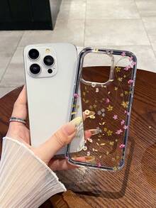 Flower Floral Print Phone Case, 2-In-1 Anti-Drop Design, Soft & Thick + Black Frame, Large Cutouts For Precise Fit, Minimalist Transparent Style, Compatible With IPhone & Galaxy, Fits 13, 14, 15, 16, 16 Plus, 16 Pro Max, 17 Pro Max, Suitable For Personal Use Or As A Gift - Multicolor - View 2