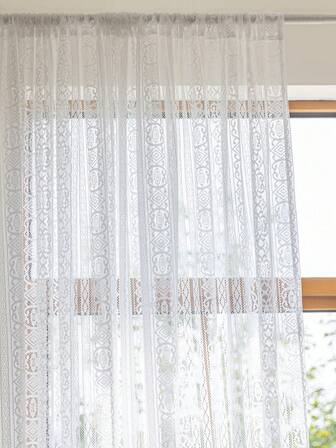 Conjunto de 2 cortinas transparentes brancas estilo boêmio, com proteção UV, estampa jacquard em losangos, bolso para varão, fácil instalação, ótimo caimento, ideais para sala de estar, quarto, varanda e escritório | Decoração rústica, decoração de outono, decoração de ambientes