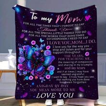 A Letter To My Mom Flannel Blanket - Heartfelt Message Throw With Butterfly & Star Design, Soft All-Season Cozy Gift For Mother'S Day, Birthday, Christmas - Purple & Multicolor Contemporary Home Decor, Mothers Day Gift, Comfortable Bedding, Sentimental Decor, Plush Texture, Birthday Present, Stylish Decor, Durable Material, Family Gifts