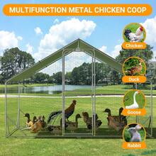 Gallinero Metálico Grande para 6-10 Gallinas, Jaula Walk-In con Cubierta, Casa Resistente para Patos y Gansos, Ideal para Patio, Jardín o Granja Exterior - Blanco - Ver 7