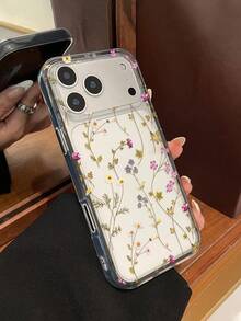 Flower Floral Print Phone Case, 2-In-1 Anti-Drop Design, Soft & Thick + Black Frame, Large Cutouts For Precise Fit, Minimalist Transparent Style, Compatible With IPhone & Galaxy, Fits 13, 14, 15, 16, 16 Plus, 16 Pro Max, 17 Pro Max, Suitable For Personal Use Or As A Gift - Multicolor - View 4