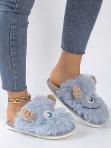 Süße pelzige Monster Design Lässig Damen Hausschuhe, geeignet für Schlafzimmer, Badezimmer, Küche, Mehrzweck Innenraum Hausschuhe, warm und dick mit weicher Sohle, Herbst/Winter - Blau - Übersicht 4