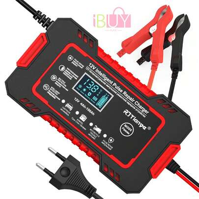 Cargador De BateríA De110v, Cargador De BateríA, Cargador De BateríA De Coche, Cargador De BateríA Inteligente, Desulfurador De BateríA De Coche, Cargador De BateríA Inteligente Totalmente AutomáTico, Mantenedor De BateríA, Cargador De ReparacióN Inteligente - Enchufe Plano De Dos Clavijas De 110 V, Cargador Inteligente De BateríA Para Coche De 110 V, Compatible Con BateríAs Agm, Gel Y De Plomo-áCido De Ciclo Profundo. MúLtiples Protecciones Para BateríAs De Coche Y Moto, Dispositivo De Carga De BateríA De Plomo-áCido, BateríA De Plomo-áCido Para ReparacióN De BateríAs De Motocicleta, Mantenedor De BateríA Inteligente Con CompensacióN De Temperatura, Con CompensacióN De Temperatura, Con Pantalla Lcd, Adecuado Para Coches, Camiones, VehíCulos EléCtricos (Negro)