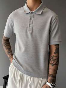 GRDR Men's Casual Solid Color Short Sleeve Polo Shirt, Versatile For Daily Commute, Summer - Light Grey - View 3