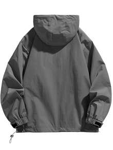 Men's Casual Patchwork Hooded Drawstring Long Sleeve Jacket For Spring/Autumn Outerwear - Dark Grey - View 2