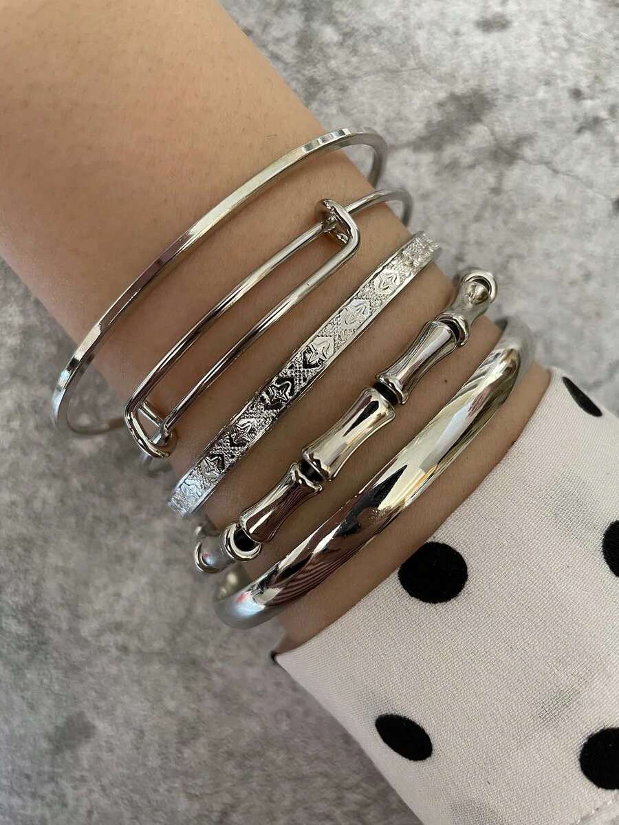 5pcs Simple Bracelet - Silver - View 1