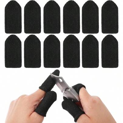 12 PCS Finger Cots Cut Resistant Protector, Finger Covers For Cuts Reusable Gloves Life Extender Anti-Slip Cut Resistant Finger Protectors For Kitchen Work Sculpture Supplies (Black)