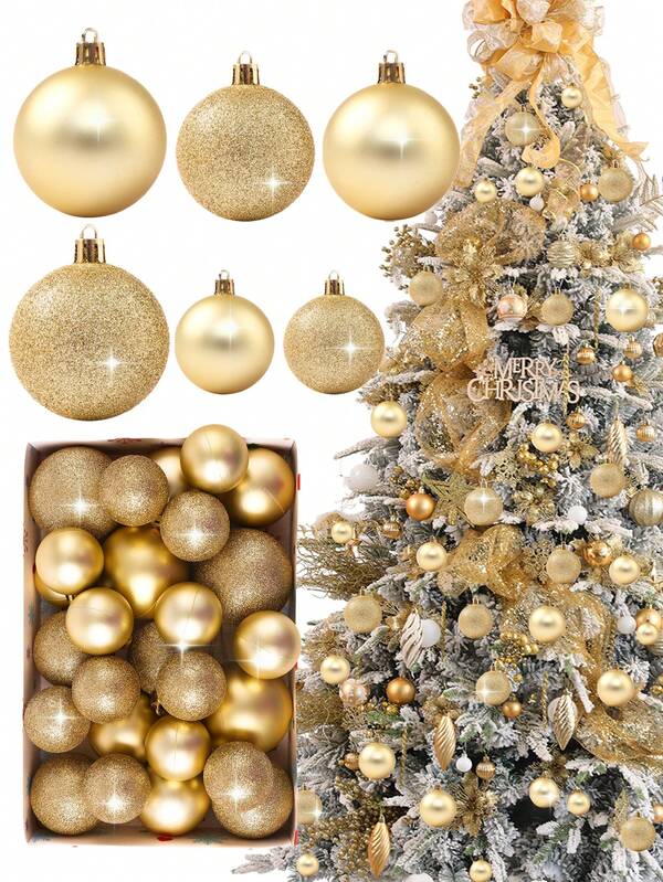 Conjunto de 42 bolas de Natal douradas, decorações de bolas de Natal de 3/4/5 cm, bolas penduradas para árvores de Natal, conjunto de enfeites de Natal dourados para decoração de árvores de Natal, bolas penduradas de Natal inquebráveis para festas de Natal, decoração de casa, decoração de quarto, Natal, para decoração de árvore de Natal de casamento, decoração de Natal dourada, enfeites artificiais de árvore de Natal dourada, enfeites de bola de Natal faça você mesmo