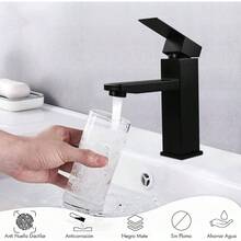 Monomando para Lavabo, Grifo Monomando para Lavabo de Bao, Mezcladora Monomando Acero Inoxidable para Bao ss304 Alto con Lneas de Suministro, Negro, CV - 10038 - N - Croto + Negro Mate - Ver 3