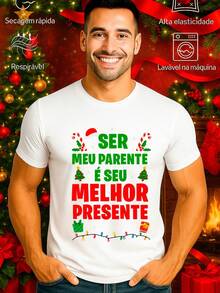Camiseta Natal Frase Parente Presente Unissex 100% Algodão Premium – Masculino e Feminino | Casual, Streetwear, Plus Size, Lançamento com Envio Imediato em Várias Cores - Branco - Visão 2