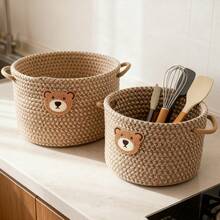 Bohemian Woven Storage Basket With Hand-Braided Design, Versatile Desktop Organizer For Entryway Bathroom Bedroom, Perfect Container For Cosmetics Toiletries Sundries Toys Clothes Accessories, Decorative Home Organization Solution - Multicolor - View 7