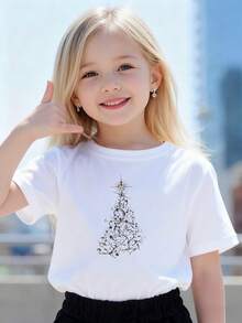 Playeras de niño Diseño de árbol de Navidad brillante camisas para niño sudaderas de niño Regalos navideños Camisetas de niña Camiseta de Halloween para niñas Camisetas navideñas Camisetas para niños y niñas La tela es suave, transpirable y cómoda, hecha de puro algodón. - Blanco - Ver 1