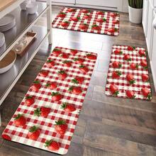 Strawberry Pattern Kitchen Rugs Set, Polyester Non-Slip PVC Back, Washable Machine Made Area Mats For Home, Bathroom, Bedroom - Rectangular Decorative Floor Pads, Easy Clean Indoor Carpet - màu đen - Xem 11