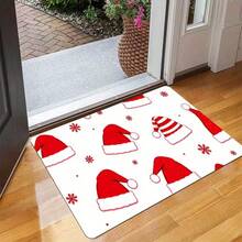 1pc Christmas Hat Print Doormat, Christmas Element Welcome Mat, Christmas Decor Mat, Soft & Comfortable, Easy To Clean, Suitable For Entryway, Living Room, Laundry Room, Bedroom, Kitchen, Home Decor Carpet - Multicolor - View 2