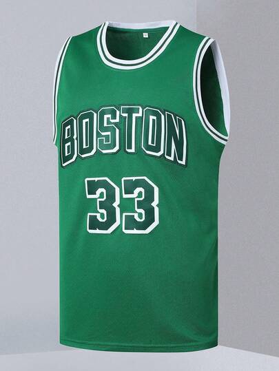 Men's Basketball Jersey, #33, Green, Embroidered Sports Tank Top