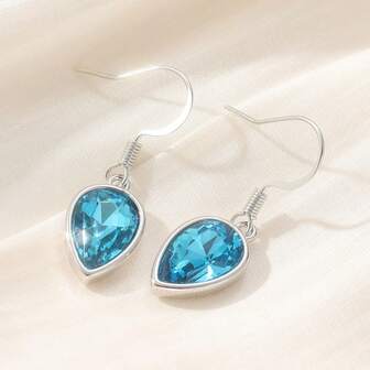Fashionable And Simple Blue Synthetic Zirconia Teardrop Shaped Pendant Earrings, Women's Handmade Accessories Suitable For Travel And Vacation, A Romantic Gift For Women