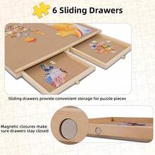Wooden Jigsaw Puzzle Board Portable Puzzle Storage Table W 6 Slid Drawer 60pcs - Wood Color - View 9