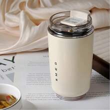 1-Piece 304 Stainless Steel Insulated Coffee Mug, Portable Elegant Thermal Mug With Leak-Proof Lid, All-Year-Round Vacuum Bottle For Hot And Cold Drinks - 乳白色 - 查看 6