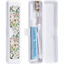 Toothbrush Travel Case - Pattern, Holder And Covers For Toothbrushes, Includes Tongue Scraper Case - 白花 - 查看 1