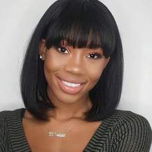 Human Hair Wigs With Bangs Brazilian Short Bob Wigs For Women Straight Bob Hair Wigs Machine Made Wigs Natural Color - Natural Color - View 3