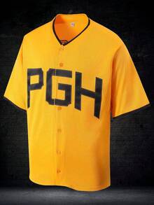 Atonmore Men's Classic Baseball Jersey, 21 Yellow, Button & Embroidery Decor, Sports Sweatshirt, Training/Gameday - Yellow - View 1