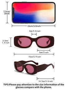1 Pair Women's Burgundy Square PC Frame Minimalist Solid Retro Wide-Leg Fashionable Street Style Fashion Glasses - Màu Đỏ Sâu - Xem 4