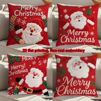 4 st. jul 2D julelement 3D-tryckta örngott, persika sammet slitstarkt och mjukt, lämpligt för julklappar, trädgårdsdekoration, utemöbler, vinter, vardagsrums soffa kuddfodral (utan kuddinlägg) 18"X18" (45cm*45cm) *1 st/4 st