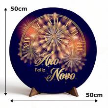 Capas de Decoração Painel e Cilindros Para Festas Tema Feliz Ano Novo com Elástico - Painel de Mesa 50x50  Ano Novo 025 - Visão 1