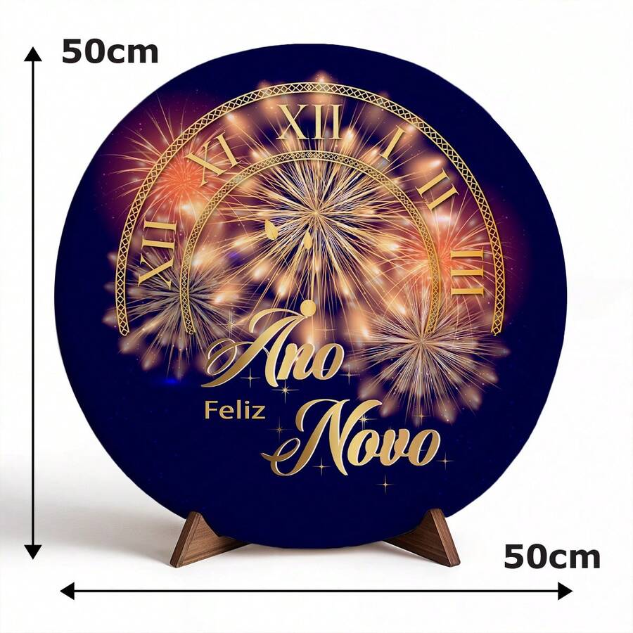 Capas de Decoração Painel e Cilindros Para Festas Tema Feliz Ano Novo com Elástico - Painel de Mesa 50x50  Ano Novo 025 - Visão 1