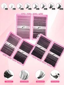 640/608pcs C-Curl Eyelash Extension Kit, Super Curly Lash Extension Set, Multi-Style Eye Makeup, Suitable For Beginners, 8-16mm Mixed Length, Natural, Cluster, Fluffy, Thick, Mixed Styles, Self-Adhesive, Reusable Lash Clusters, Lash Clusters, Individual Lashes, False Eyelashes - C - View 5