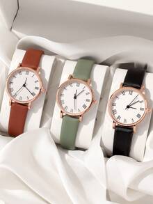 3pcs Fashion Elegant Gift Set: Casual Floral Quartz Watch, Versatile Leather Belt, Suitable For Gifts, Sisters And Couples