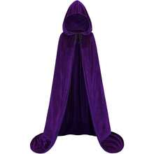 Unisex Velvet Hooded Cloak Adult Medieval Renaissance Long Cape With Hood Men Women Halloween Witch Cosplay Poncho - 紫色 - 查看 2
