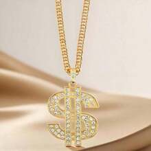Money Chain Necklace Dollar Sign Chain Gold Dollar Sign Necklace Hip Hop Gold Money Chains For Men With Pendant Long Big Fake Gold Necklace Golden Pendant Necklaces 90s Rapper Chains 28inch # Shiqin - Vàng - Xem 4
