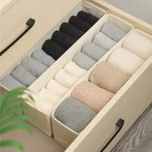 1 pieza Caja de almacenamiento de calcetines con estilo de cajón, caja organizadora rectangular de lino simple con compartimentos, caja de almacenamiento plegable para el hogar para calcetines y accesorios - Blanco - Ver 12