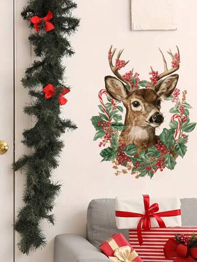 1 Stück Weihnachts-Hirsch Wandaufkleber - PVC selbstklebend, wasserfest, abnehmbar, Wanddekoration, geeignet für Zuhause, Fenster, perfekt für Weihnachtsparty-Dekorationen, Weihnachtszimmer-Wandaufkleber, Wohnzimmer, Schlafzimmer, Schrank-Dekoration, Eingangsbereich-Dekoration usw., macht Raumdekoration interessanter
