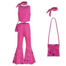 Halloween Margot Cowgirl Karnevalskostüm für Mädchen 70er 80er Cosplay Rosa Disco Outfits Kinder Western Party Verkleidung 3-12 Jahre - Oberteil + Hose + Schal + Tasche - Übersicht 2