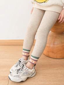 1pc Girls' Solid Color Thermal Lined Leggings, Thick Girls' Skinny Pants, Girls' Thick Thermal Lined Tights, Warm Solid Color Heart Pants Suitable For Daily Wear, Autumn/Winter - Multicolor - View 4